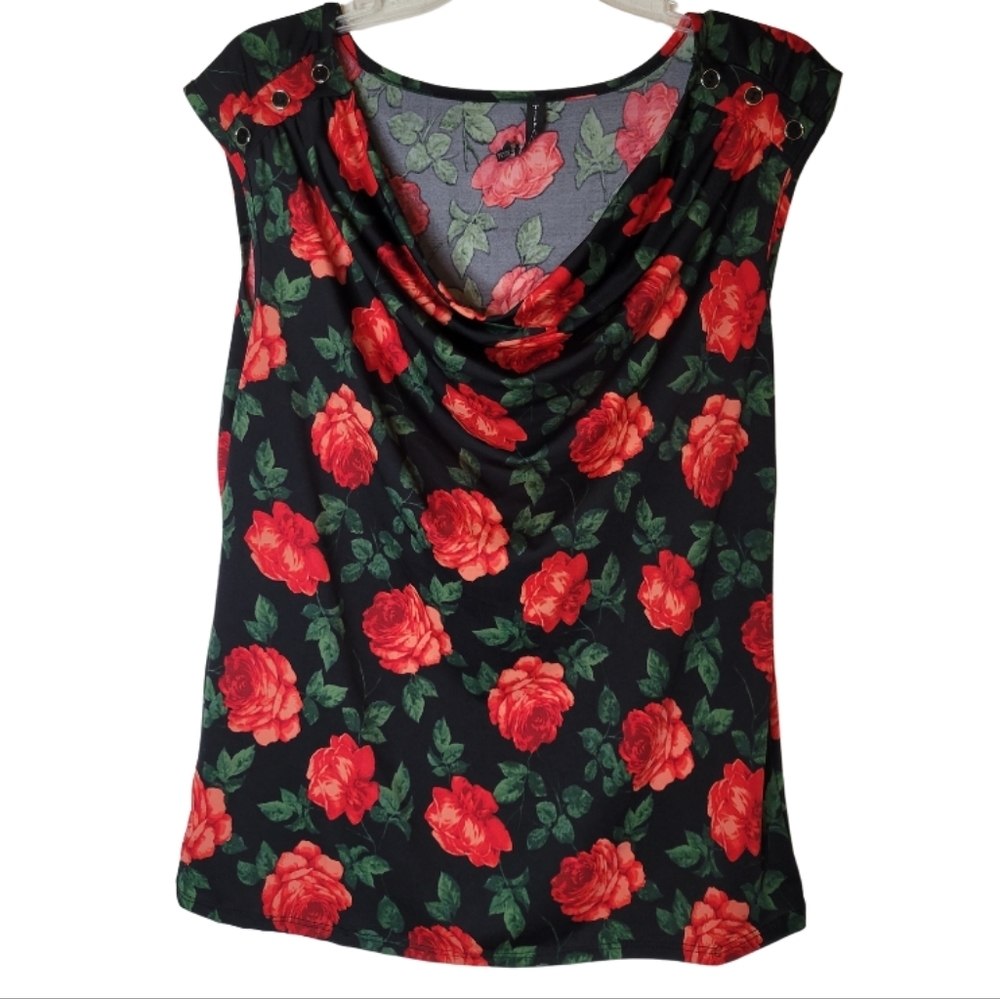 TIffany and Grey Sleeveless Floral Blouse - Size Petite L